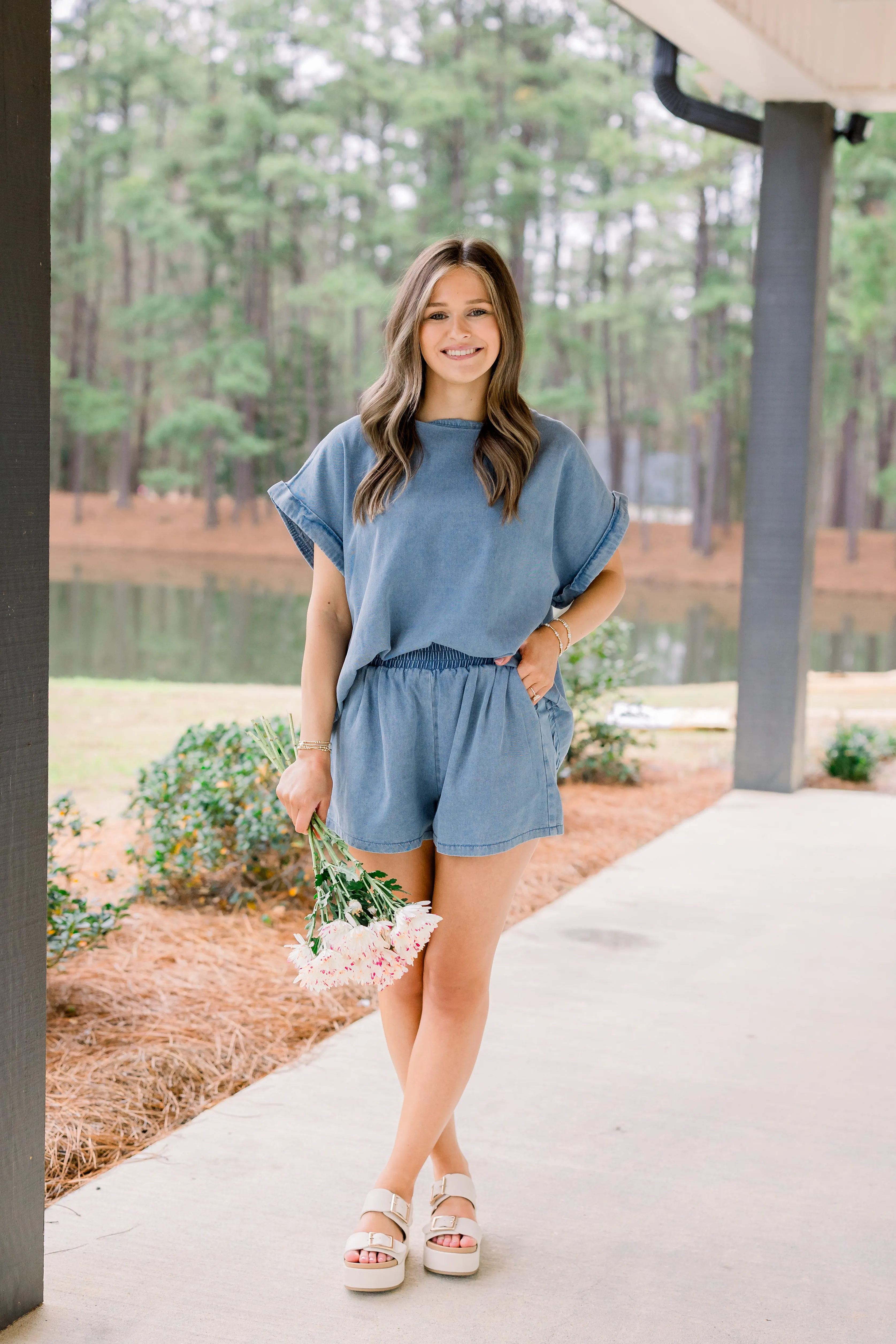 Washed Denim Loose Fit Top and Bottom Set