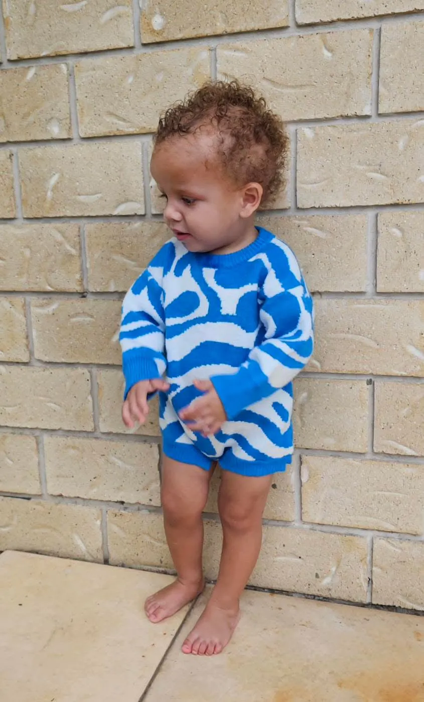 Wave Knit Romper - Blue - CLEARANCE