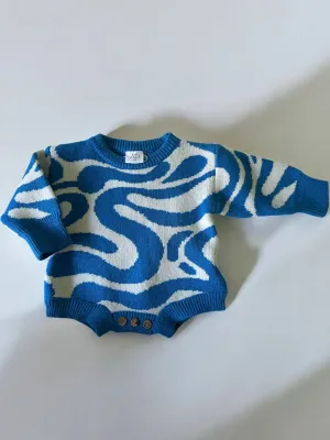 Wave Knit Romper - Blue - CLEARANCE