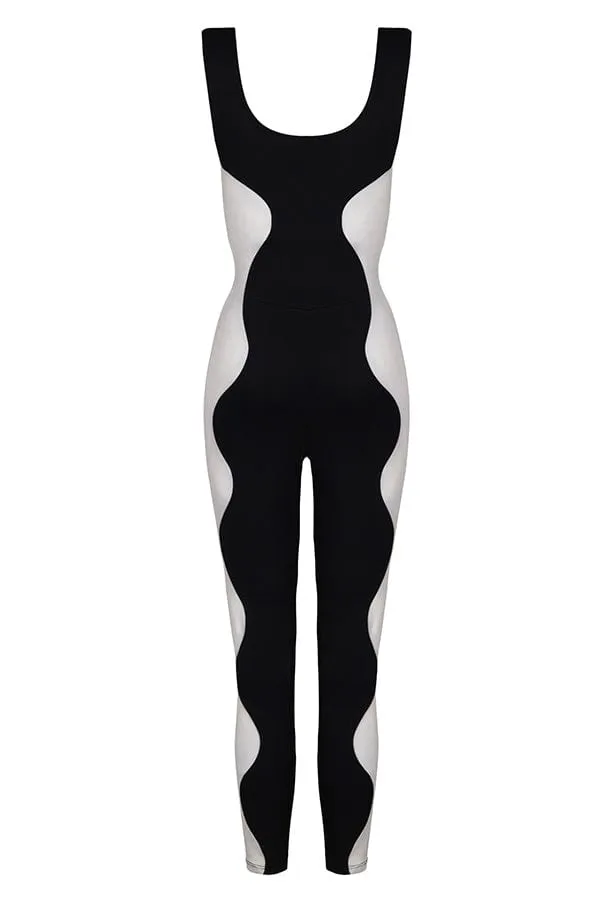 Wave Unitard - Black/White