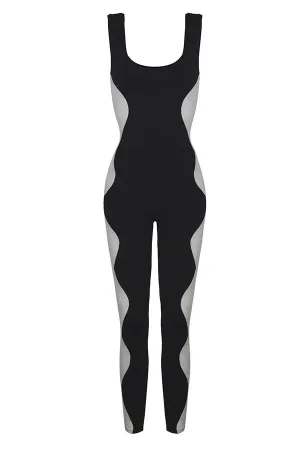 Wave Unitard - Black/White