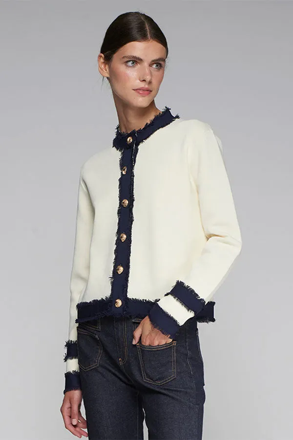 WHITE BICOLOR CARDIGAN