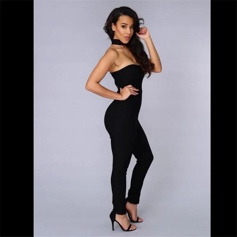White Black Summer Style Rompers Womens Jumpsuit Sexy Back Zipper Sleeveless Choker Neck Bandage women Jumpsuits XD548