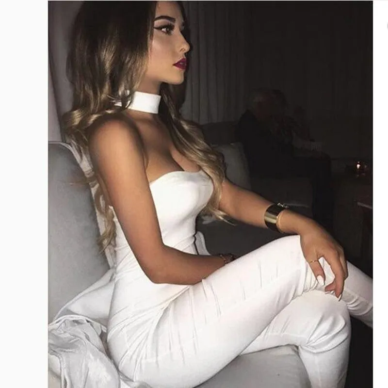 White Black Summer Style Rompers Womens Jumpsuit Sexy Back Zipper Sleeveless Choker Neck Bandage women Jumpsuits XD548