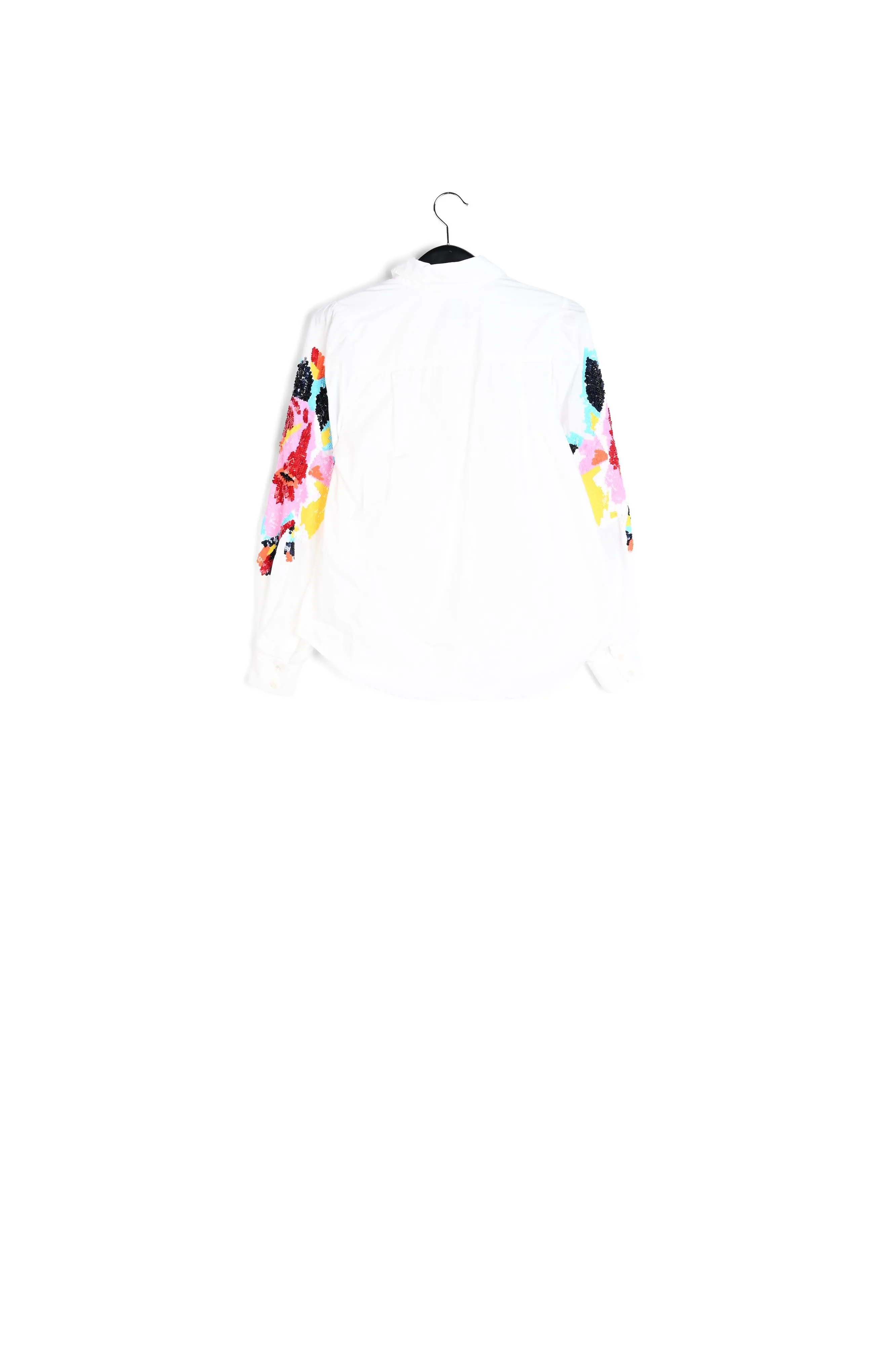 White cotton embroidered puffed-sleeve shirt