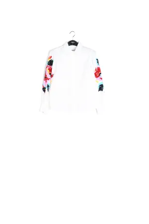 White cotton embroidered puffed-sleeve shirt