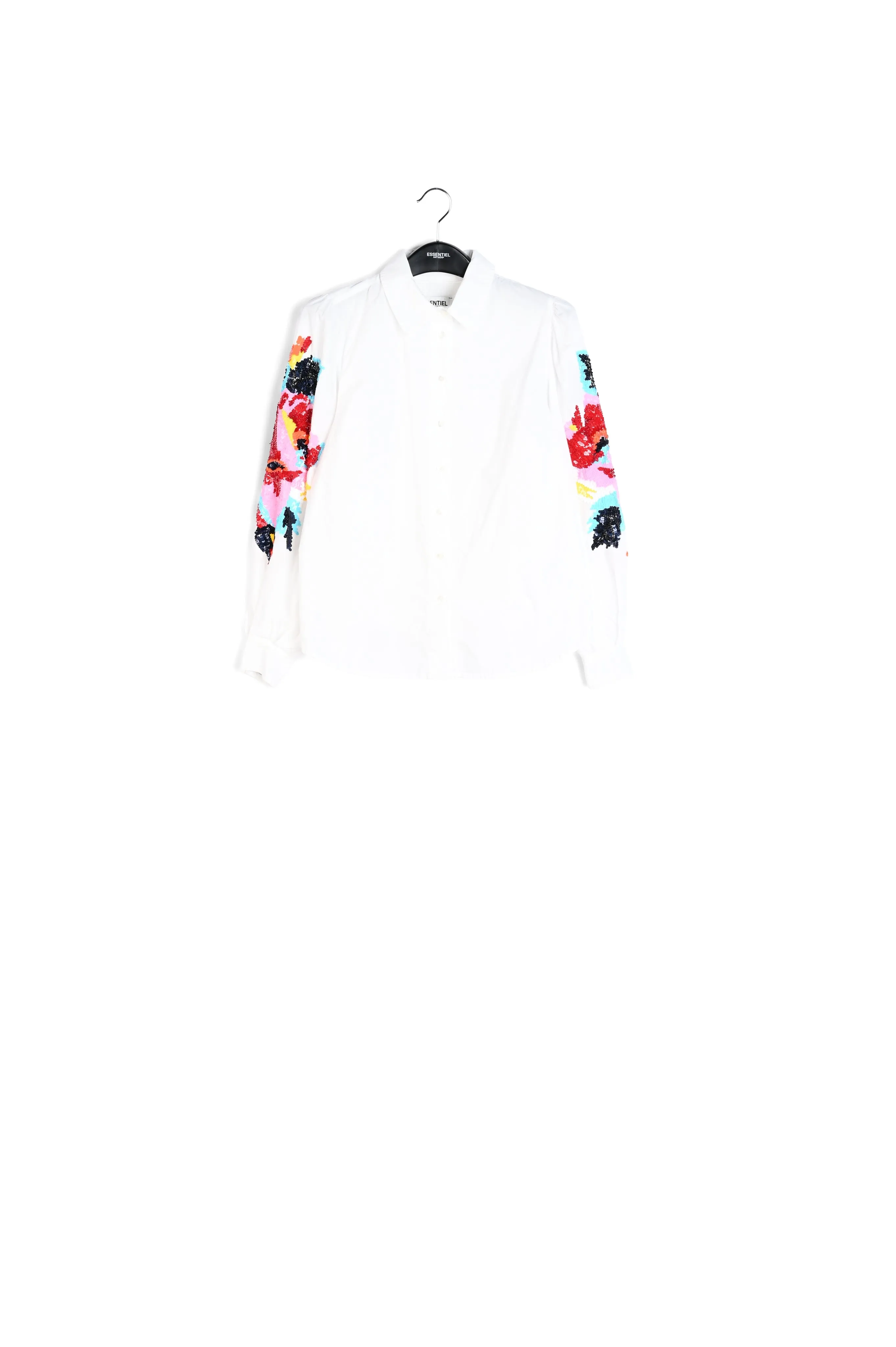White cotton embroidered puffed-sleeve shirt