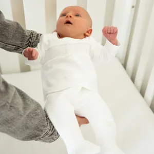 White Smock Waffle Tiny Baby Top, Pant and Hat
