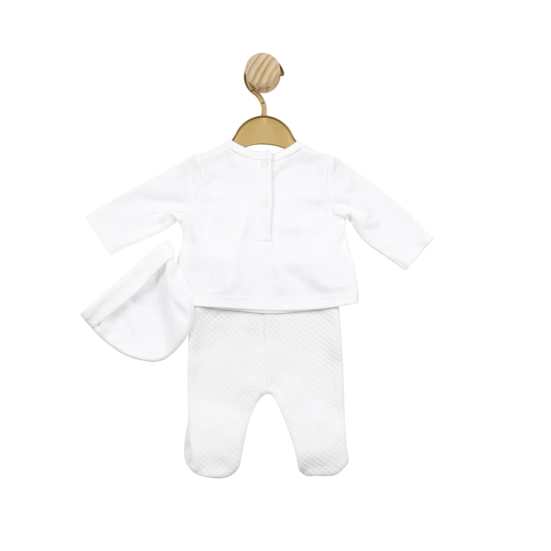 White Smock Waffle Tiny Baby Top, Pant and Hat
