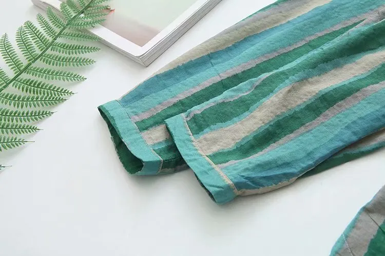 Women Autumn Stripe Lapel Neck Blouses Loose  Tops
