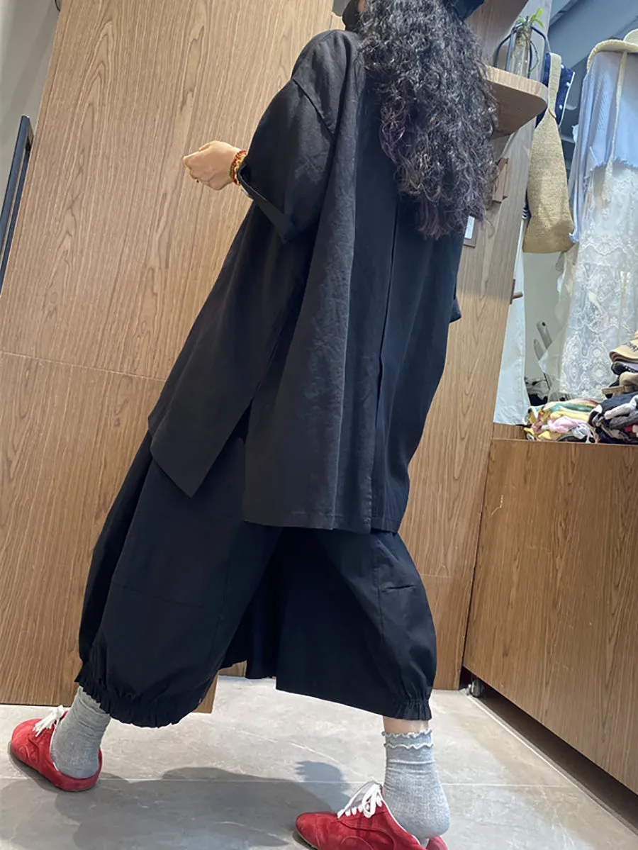 Women Casual Pure Color O-Neck Cotton Loose Shirt