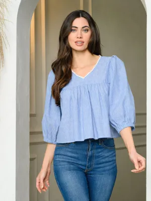 WOMEN'S 3/4 SLEEVE V-NECK BABYDOLL TUNIC TOP