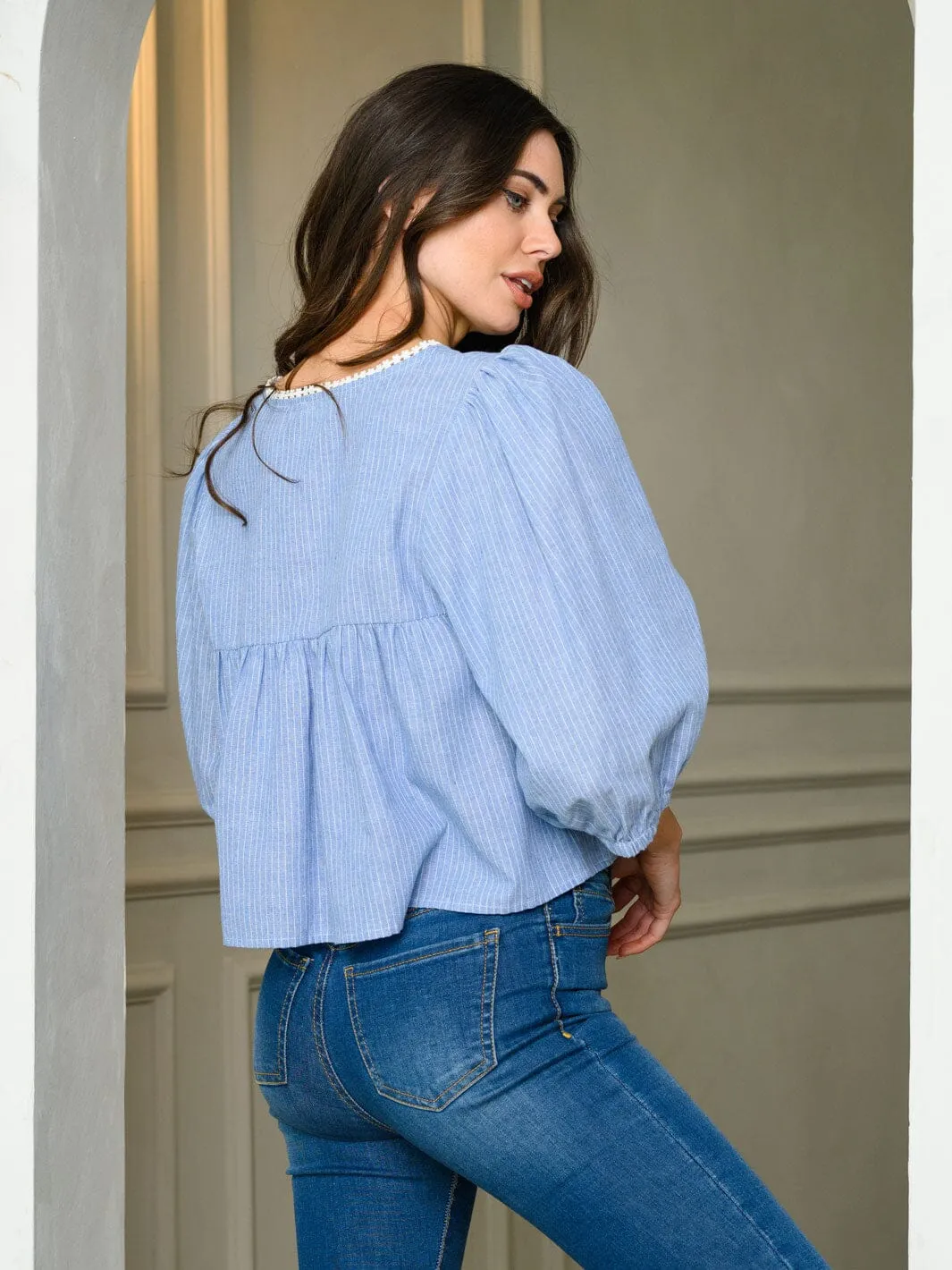 WOMEN'S 3/4 SLEEVE V-NECK BABYDOLL TUNIC TOP