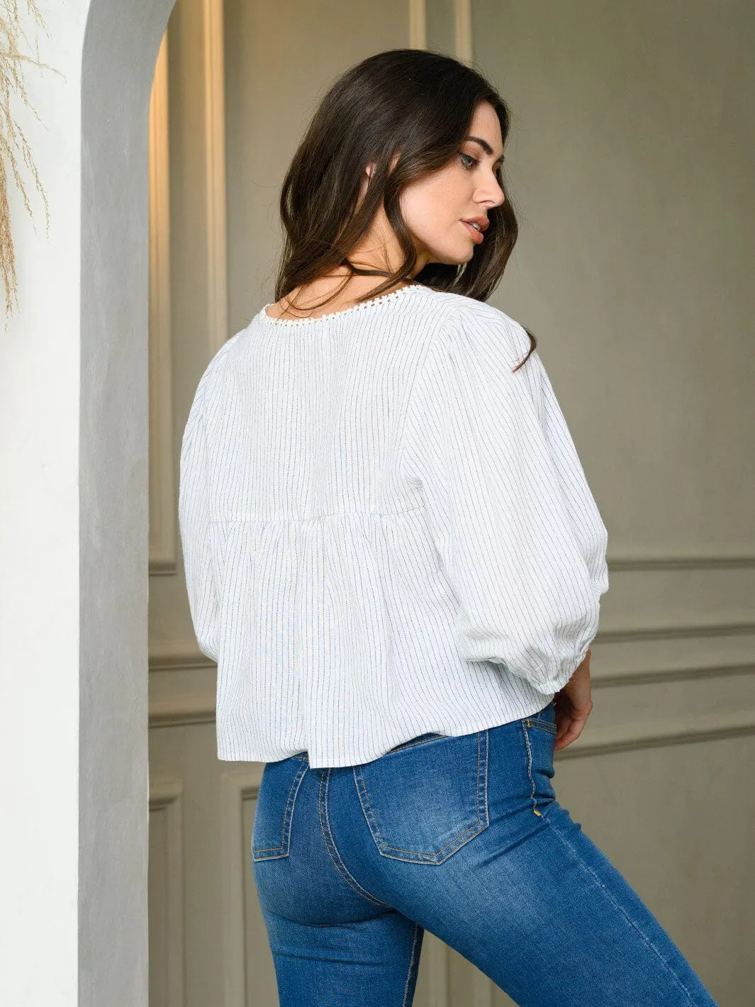 WOMEN'S 3/4 SLEEVE V-NECK BABYDOLL TUNIC TOP