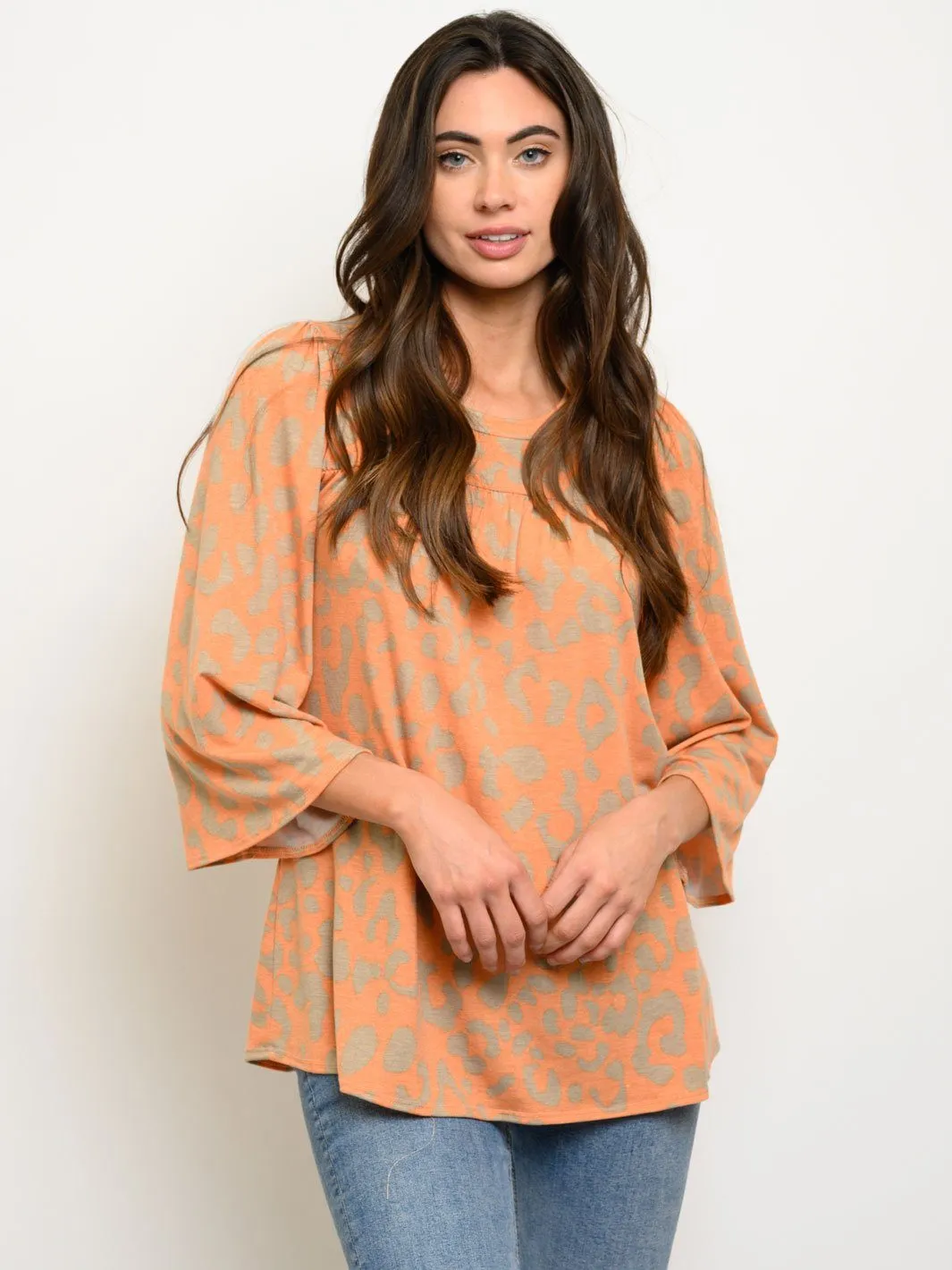 WOMEN'S 3/4 SLEEVES TUNIC ANIMAL PRINT TOP