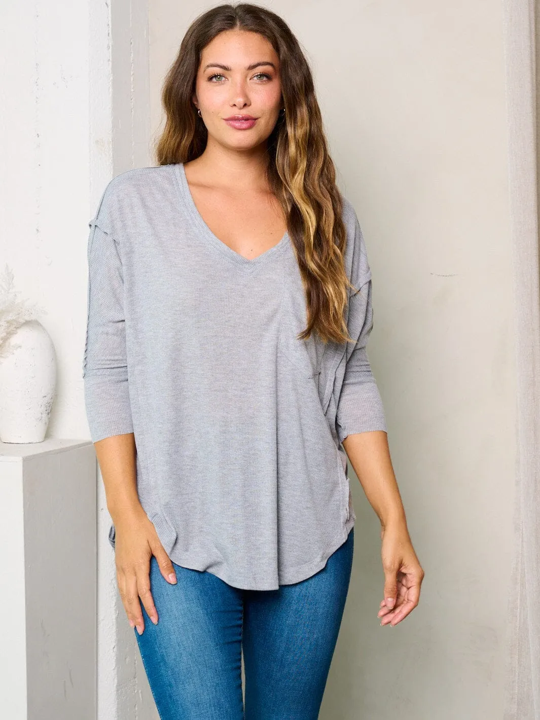 WOMEN'S 3/4 SLEEVES V-NECK TUNIC TOP