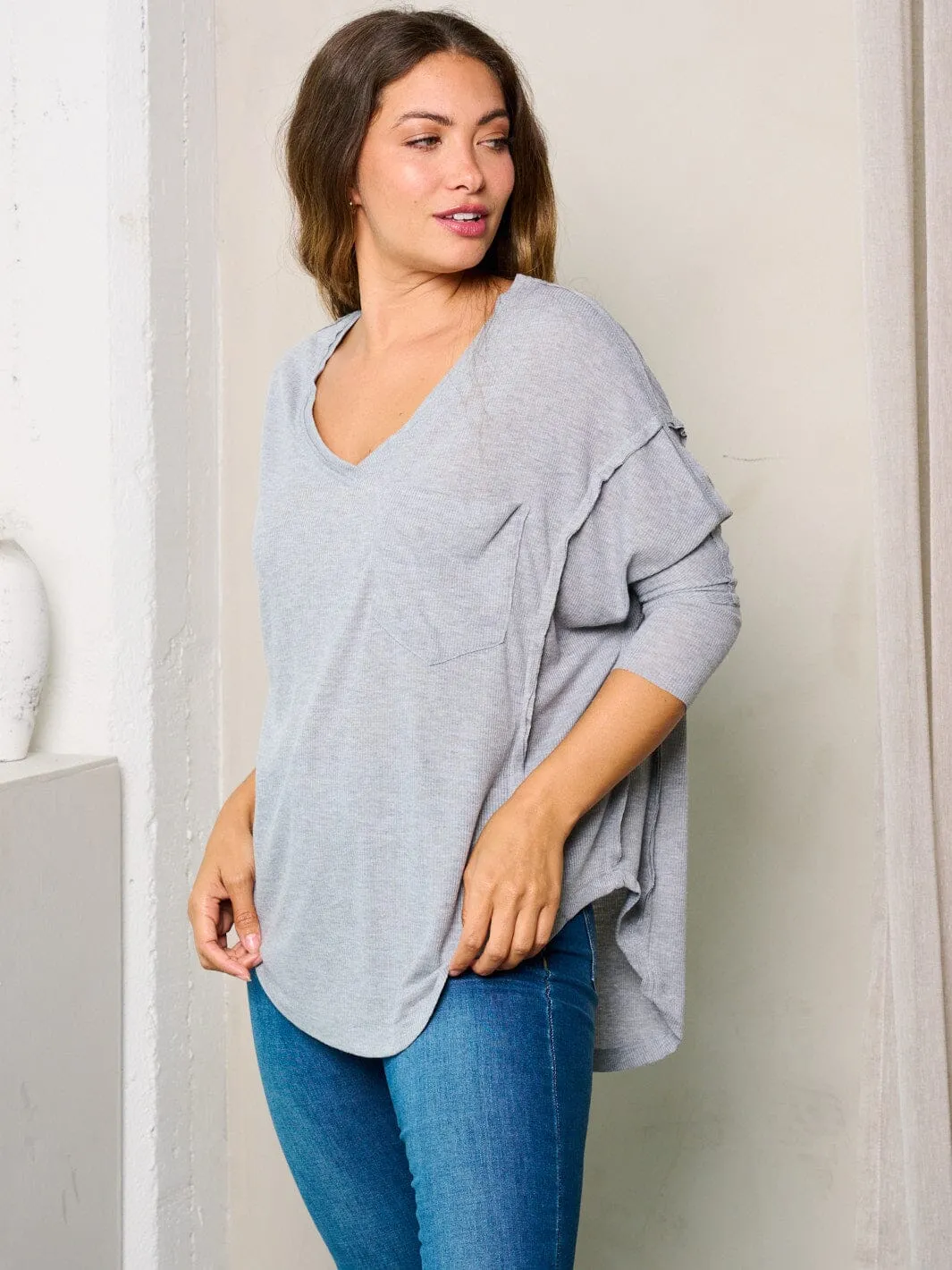 WOMEN'S 3/4 SLEEVES V-NECK TUNIC TOP