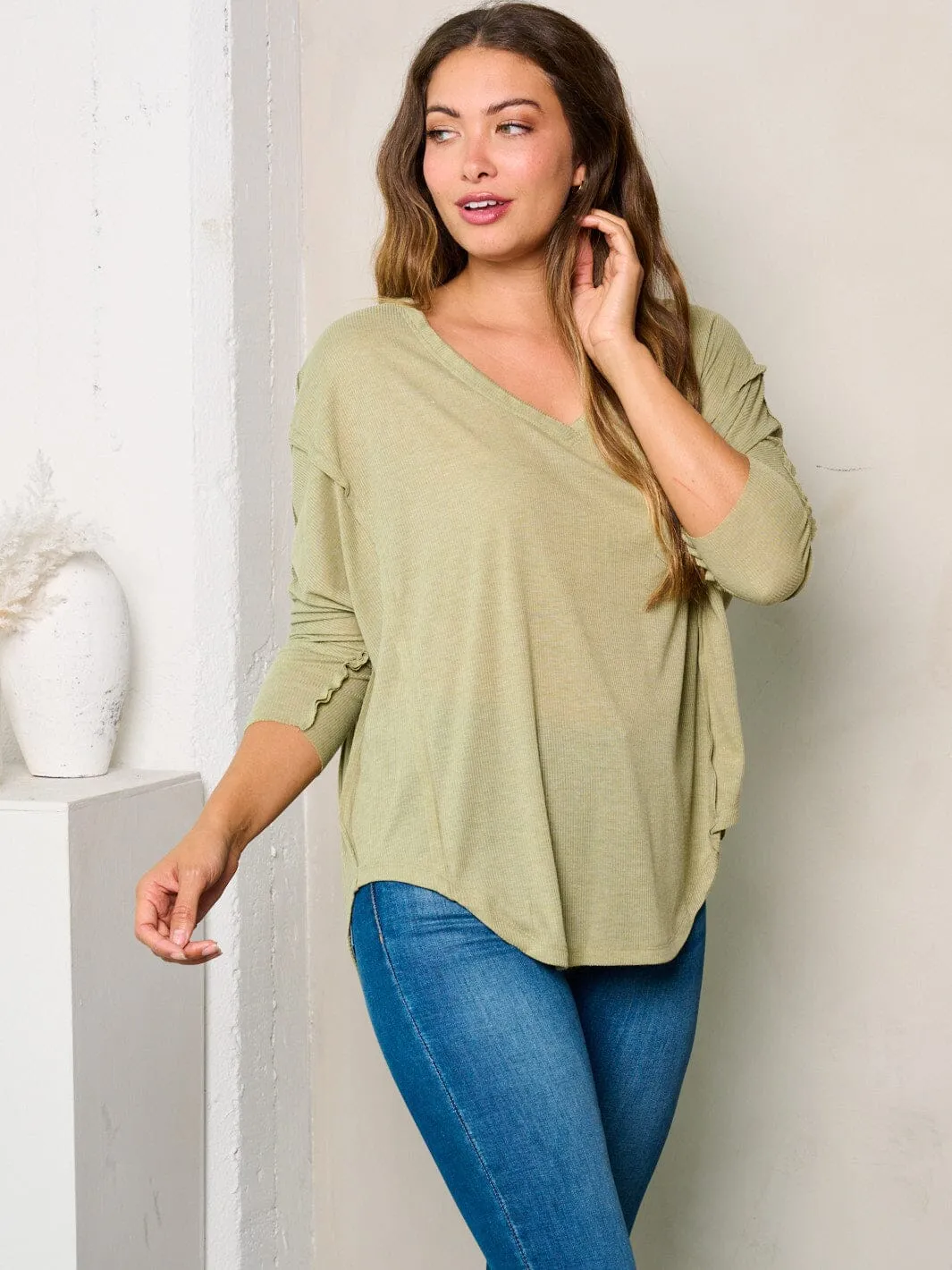 WOMEN'S 3/4 SLEEVES V-NECK TUNIC TOP