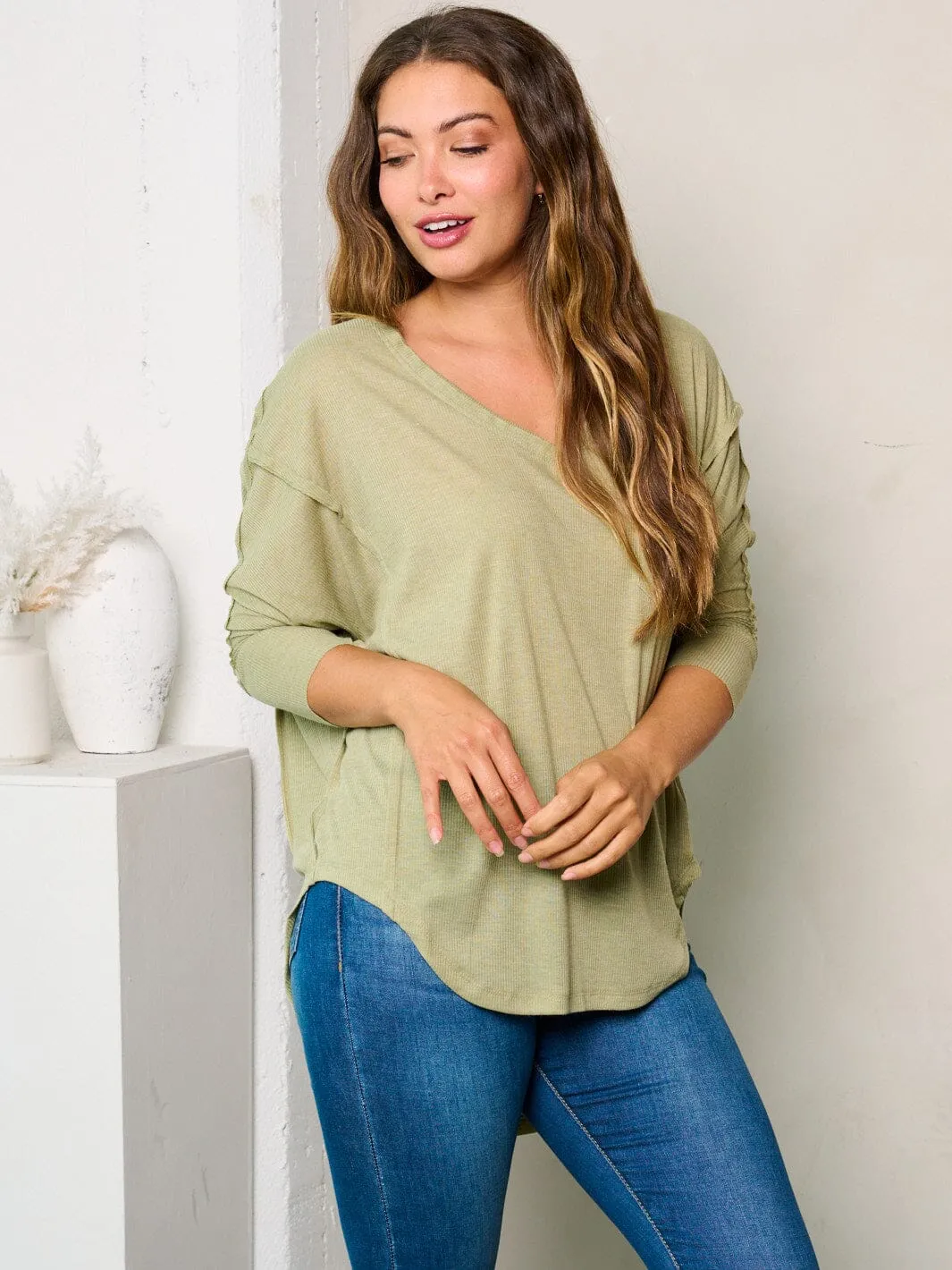 WOMEN'S 3/4 SLEEVES V-NECK TUNIC TOP