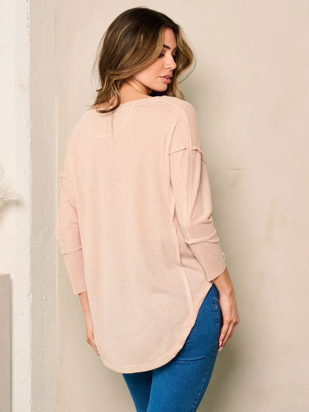 WOMEN'S 3/4 SLEEVES V-NECK TUNIC TOP