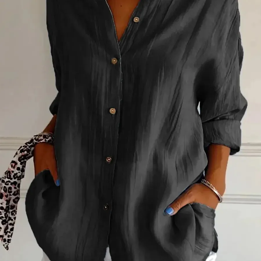 Women's Blouse Long Sleeve Blouses Button Casual Solid Color