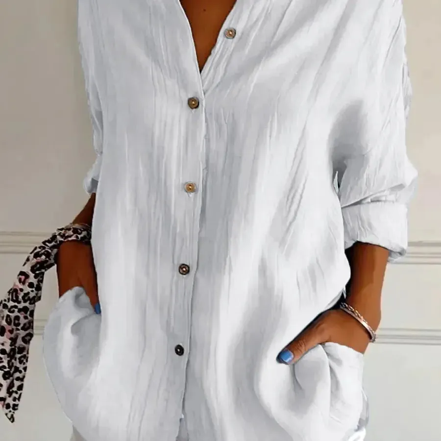Women's Blouse Long Sleeve Blouses Button Casual Solid Color