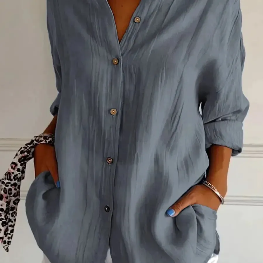 Women's Blouse Long Sleeve Blouses Button Casual Solid Color