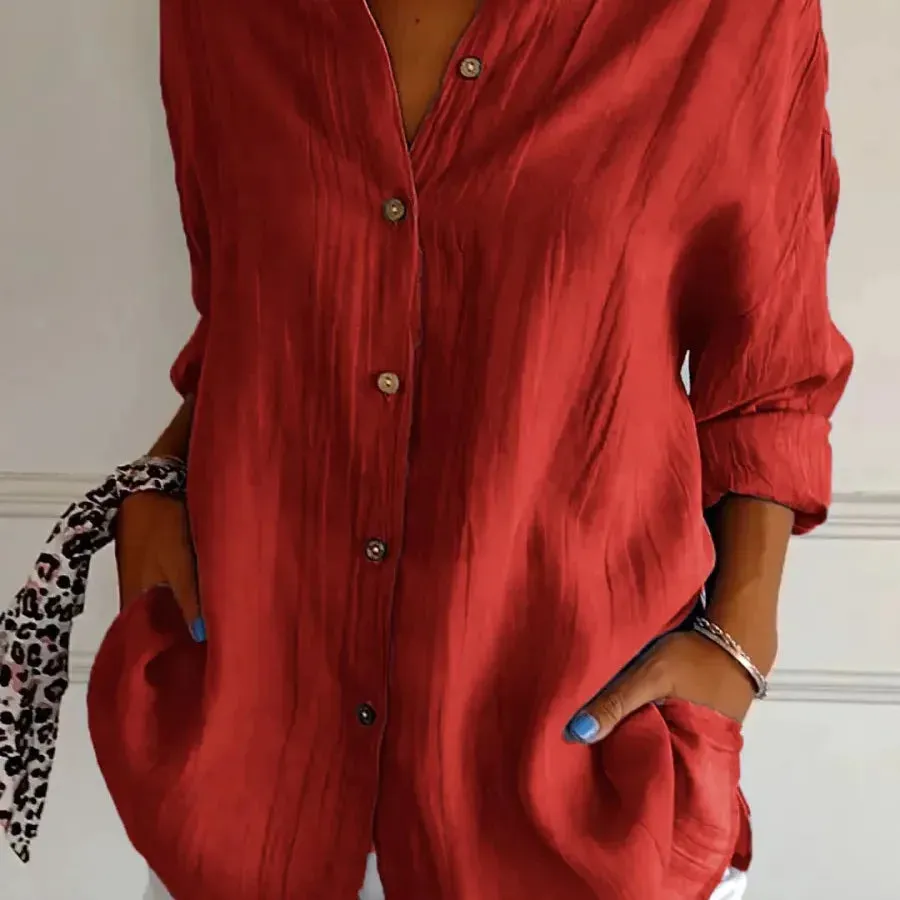 Women's Blouse Long Sleeve Blouses Button Casual Solid Color