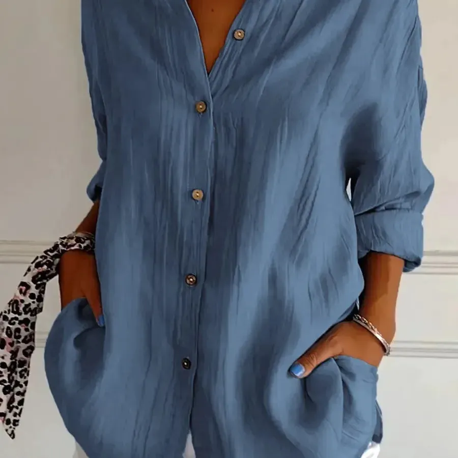 Women's Blouse Long Sleeve Blouses Button Casual Solid Color