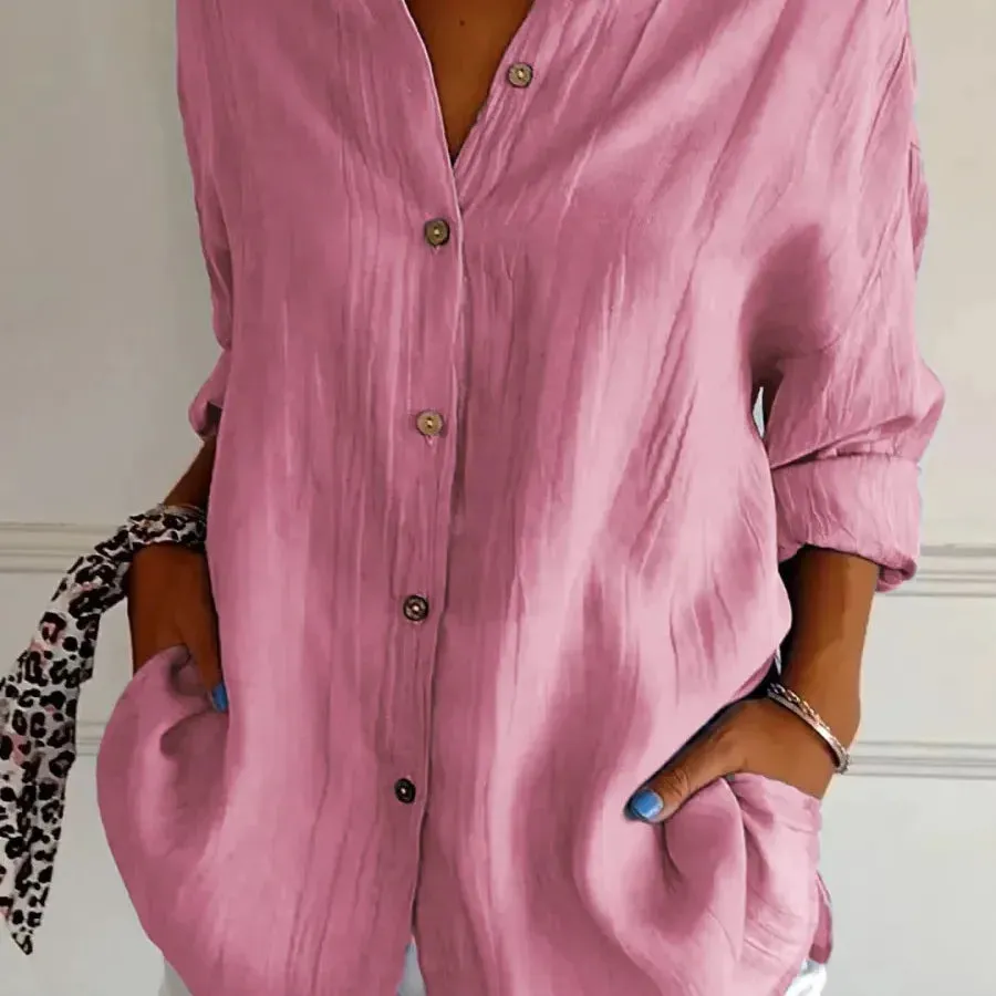 Women's Blouse Long Sleeve Blouses Button Casual Solid Color