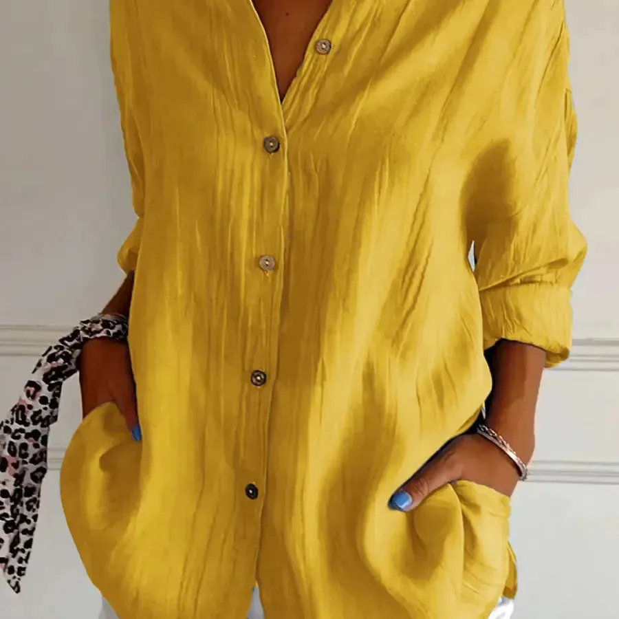 Women's Blouse Long Sleeve Blouses Button Casual Solid Color
