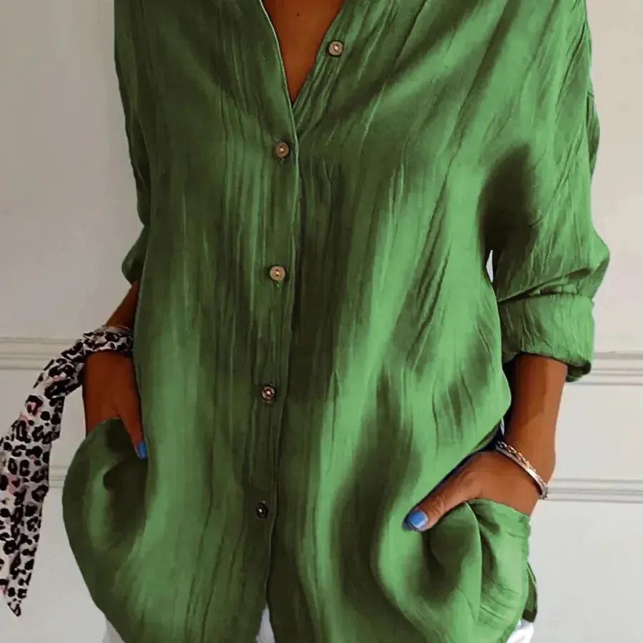 Women's Blouse Long Sleeve Blouses Button Casual Solid Color
