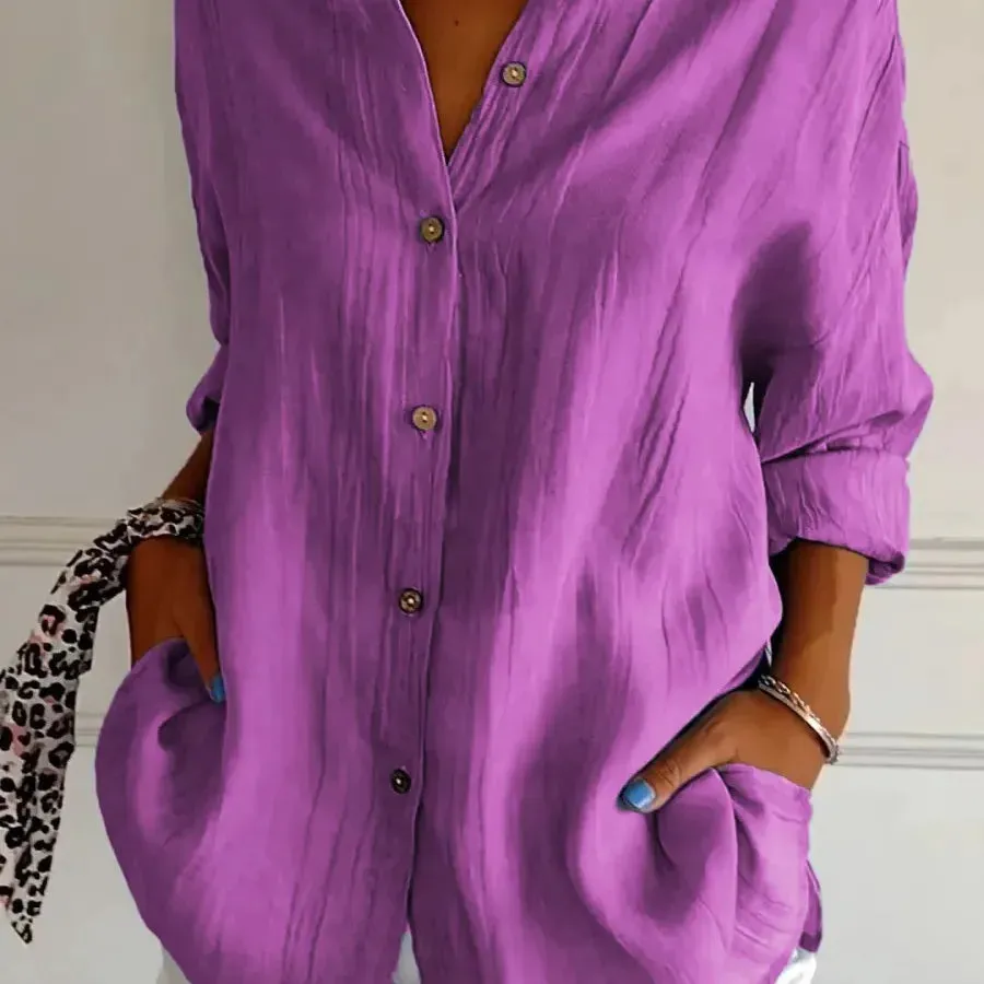 Women's Blouse Long Sleeve Blouses Button Casual Solid Color