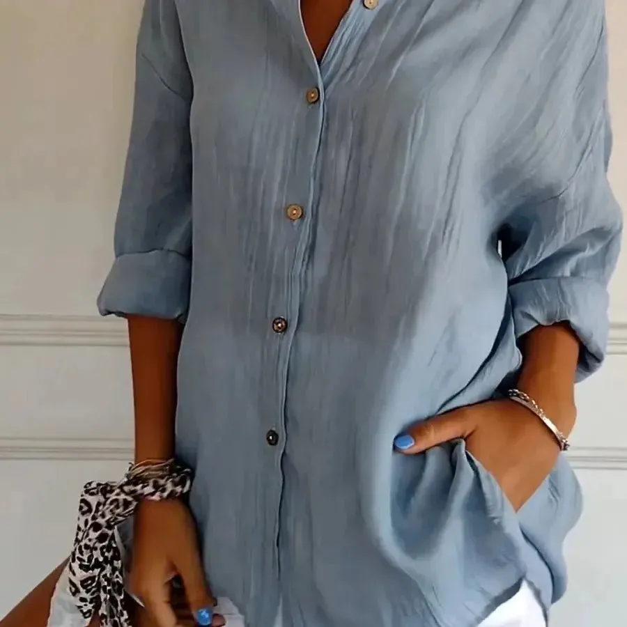 Women's Blouse Long Sleeve Blouses Button Casual Solid Color
