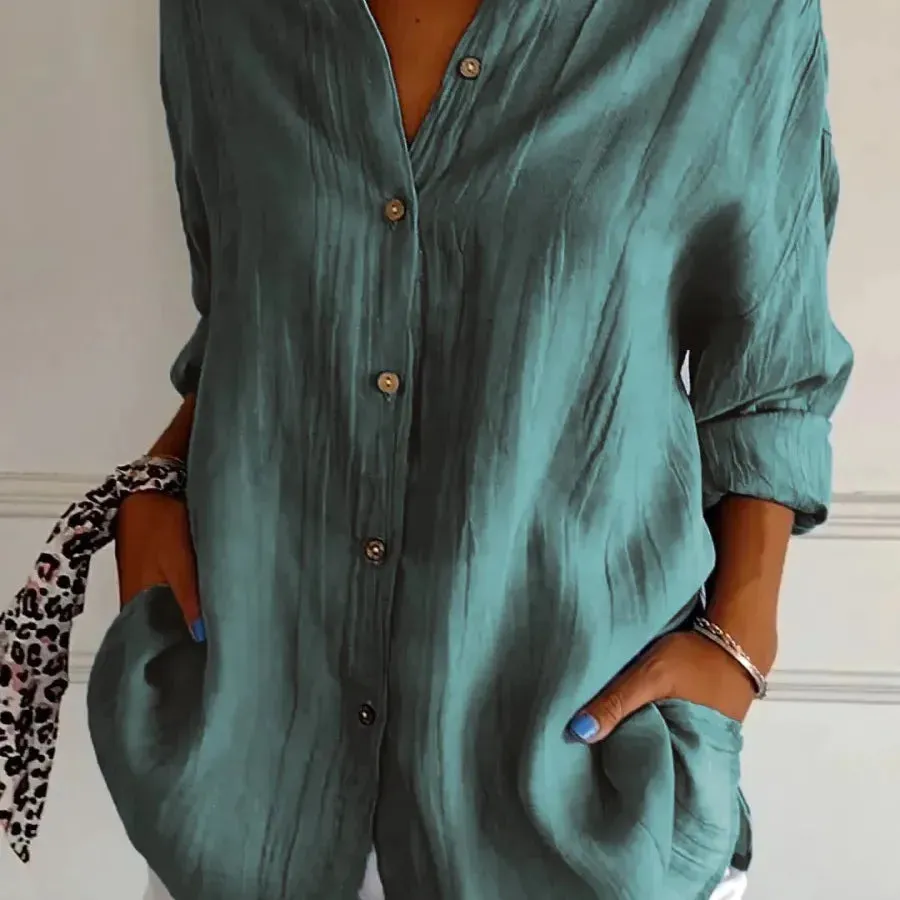 Women's Blouse Long Sleeve Blouses Button Casual Solid Color