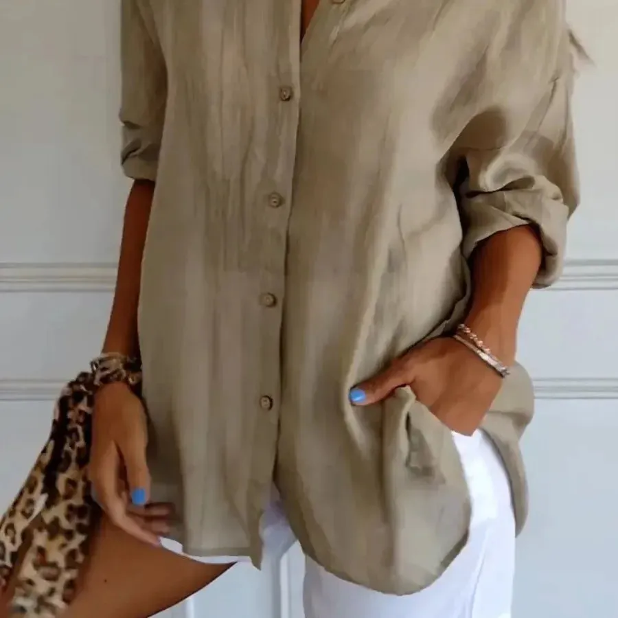Women's Blouse Long Sleeve Blouses Button Casual Solid Color