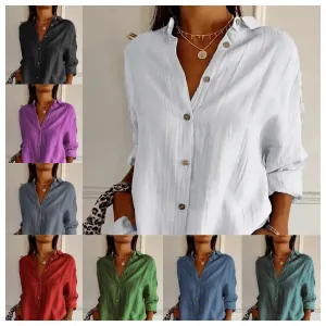 Women's Blouse Long Sleeve Blouses Button Casual Solid Color