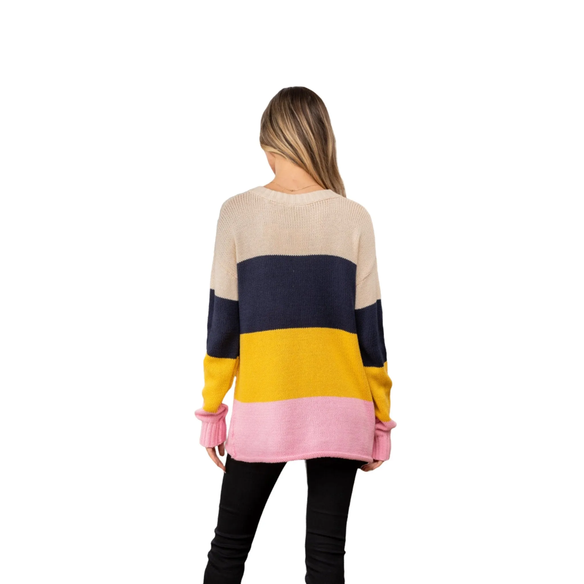 Women's Color Block Exposed Seam Knit Sweater