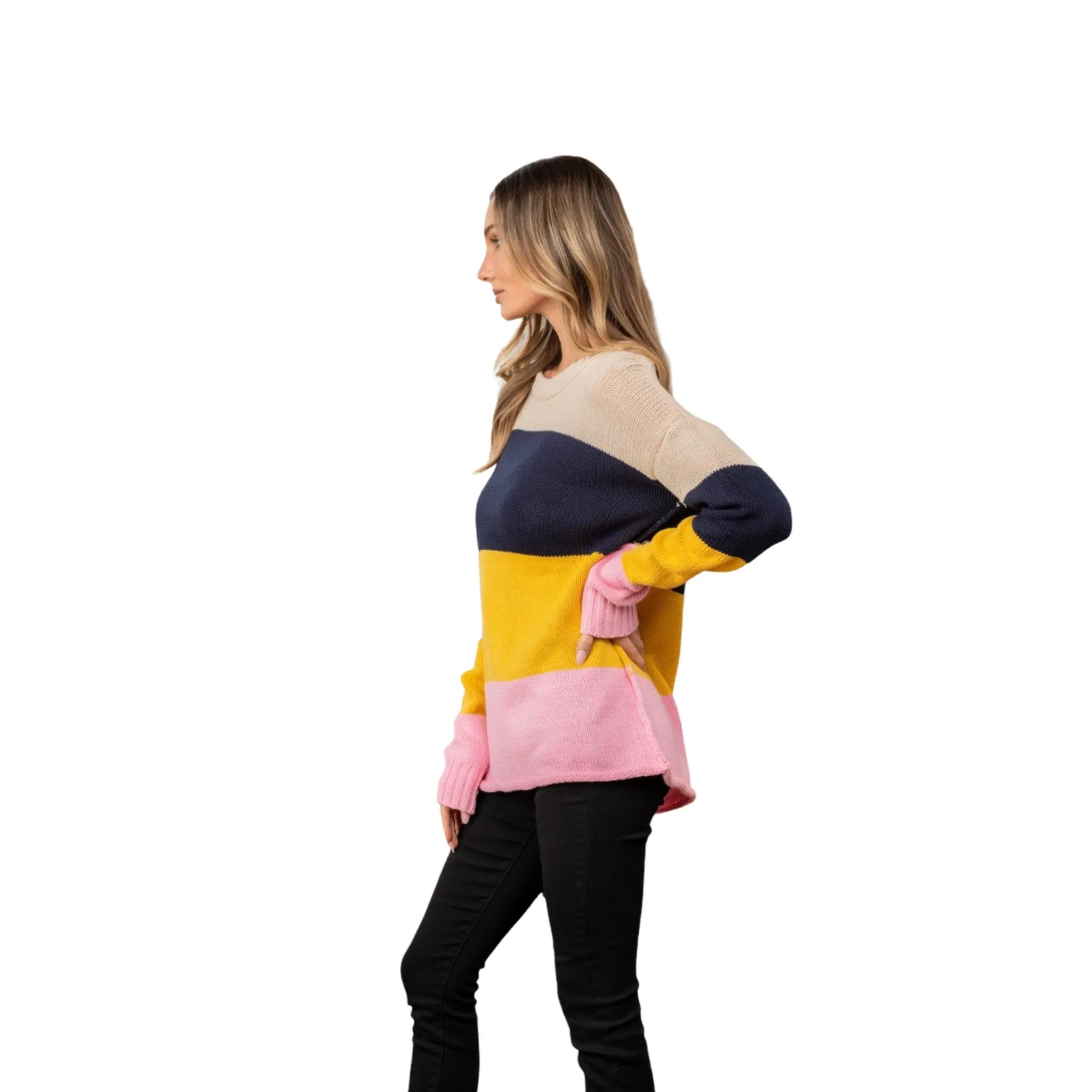 Women's Color Block Exposed Seam Knit Sweater
