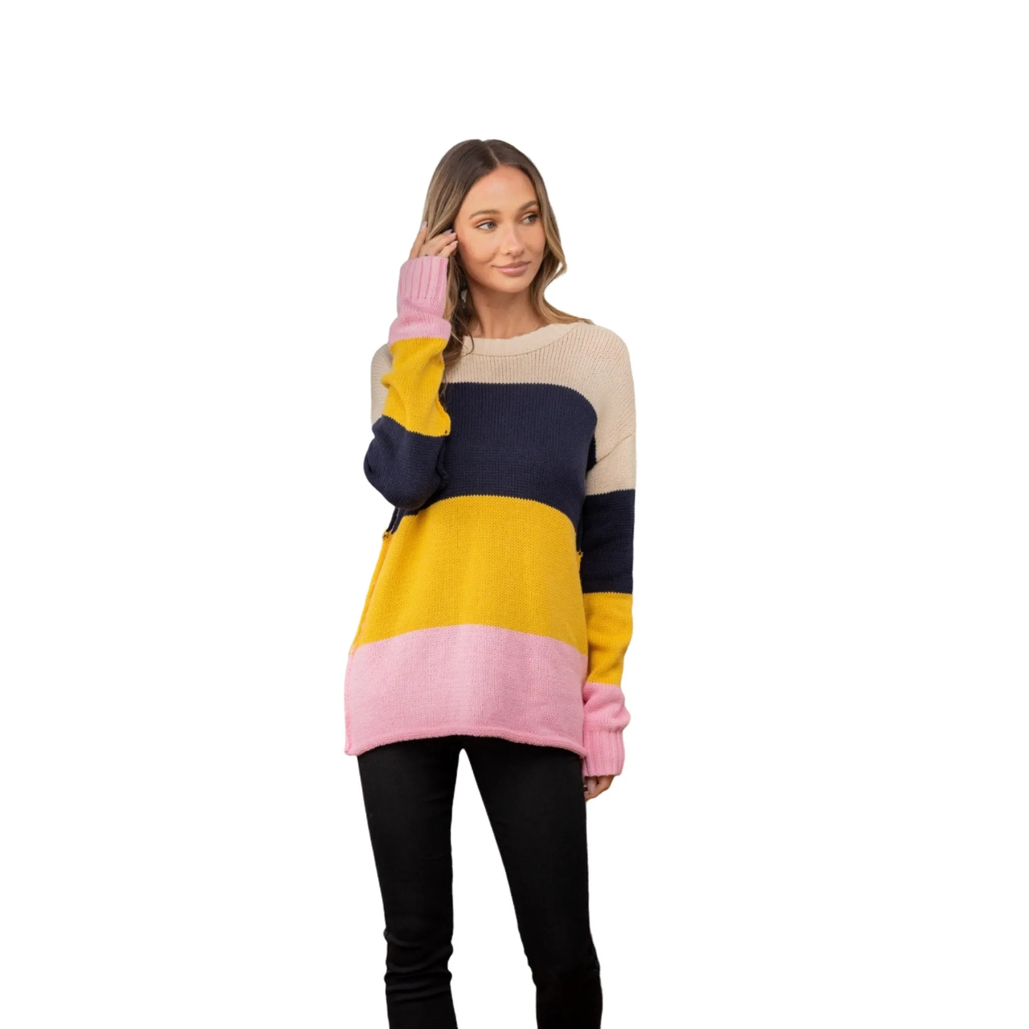 Women's Color Block Exposed Seam Knit Sweater