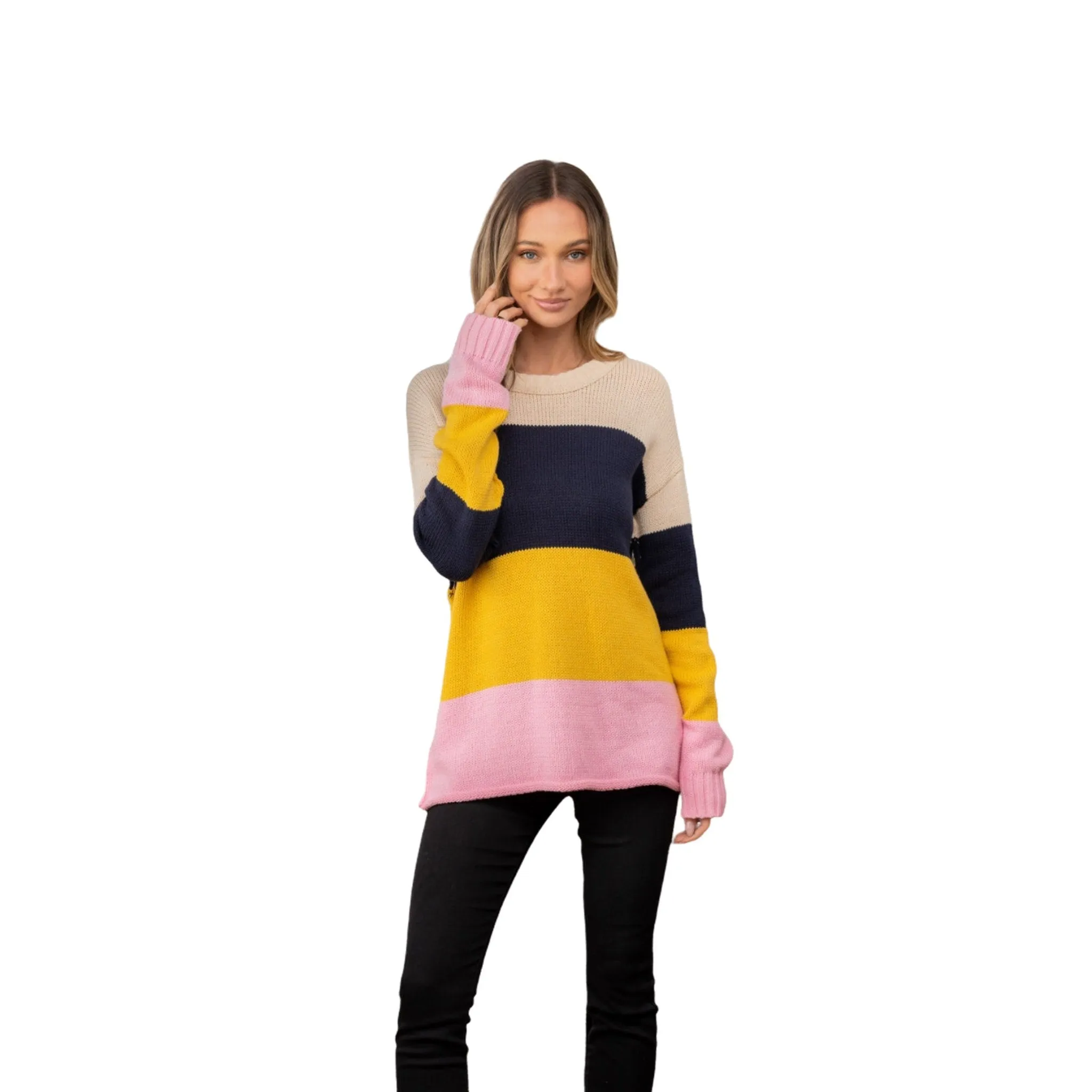 Women's Color Block Exposed Seam Knit Sweater