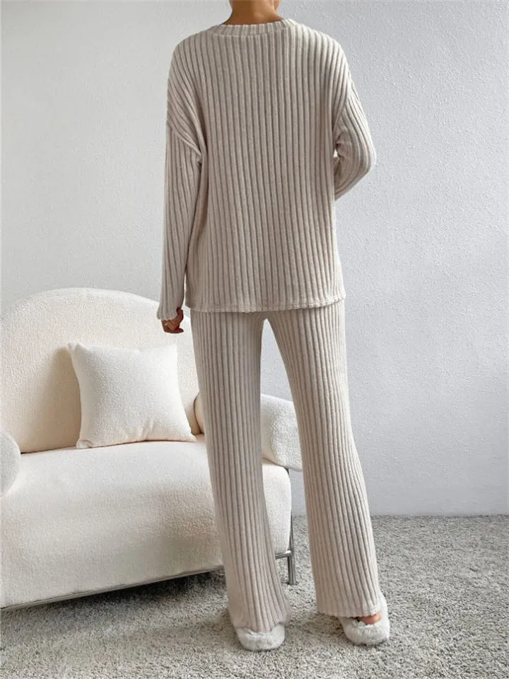 Women's Knitted V Neck Winter Homewear Pajamas ( 2 Pieces )