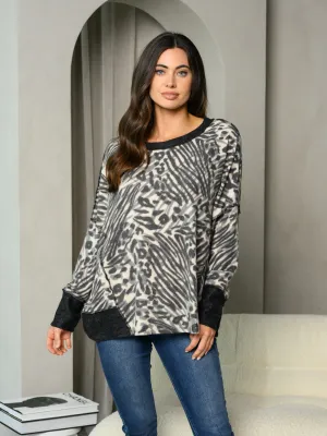 WOMEN'S LONG SLEEVE ANIMAL PRINT TUNIC TOP