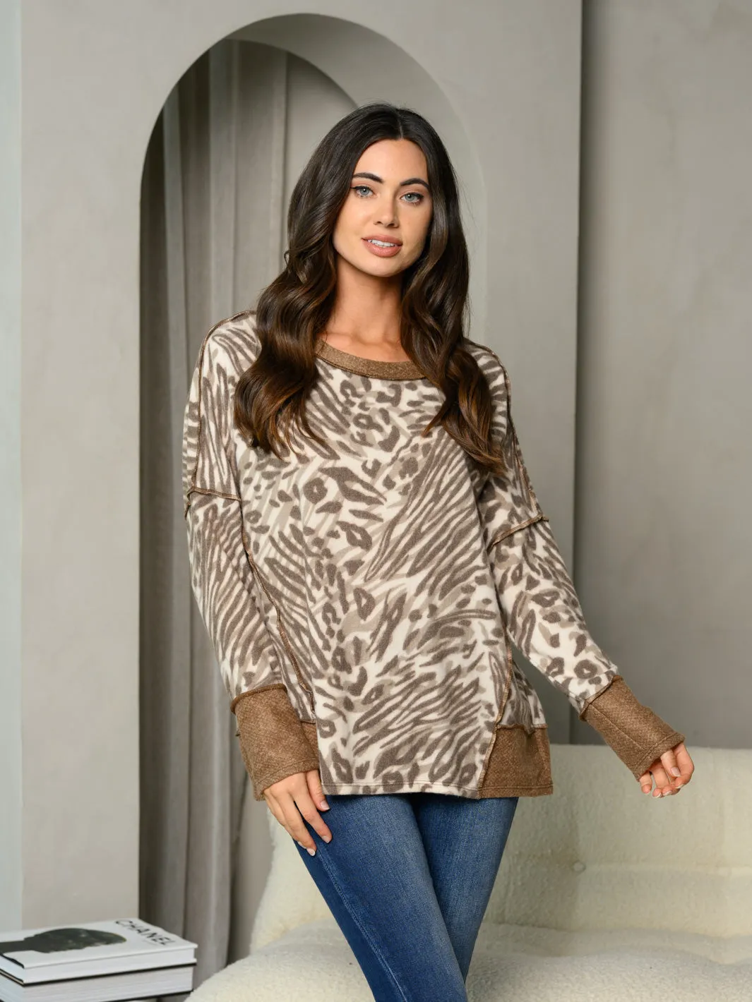 WOMEN'S LONG SLEEVE ANIMAL PRINT TUNIC TOP