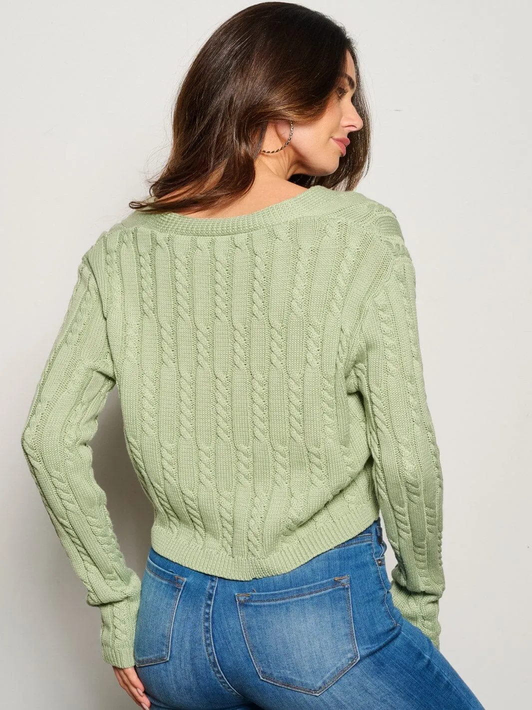 WOMEN'S LONG SLEEVE BUTTON UP CABLE KNIT CARDIGAN