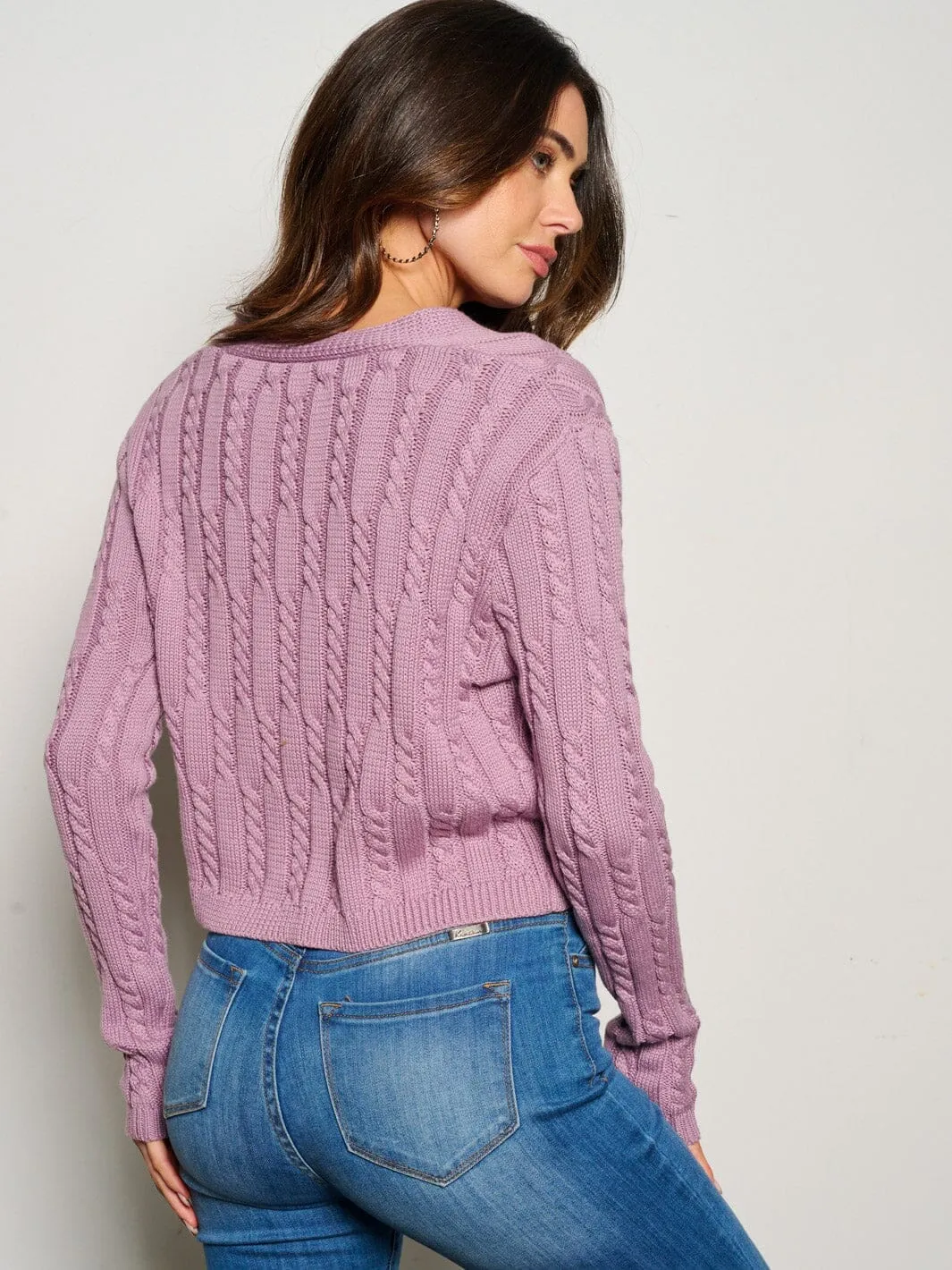 WOMEN'S LONG SLEEVE BUTTON UP CABLE KNIT CARDIGAN
