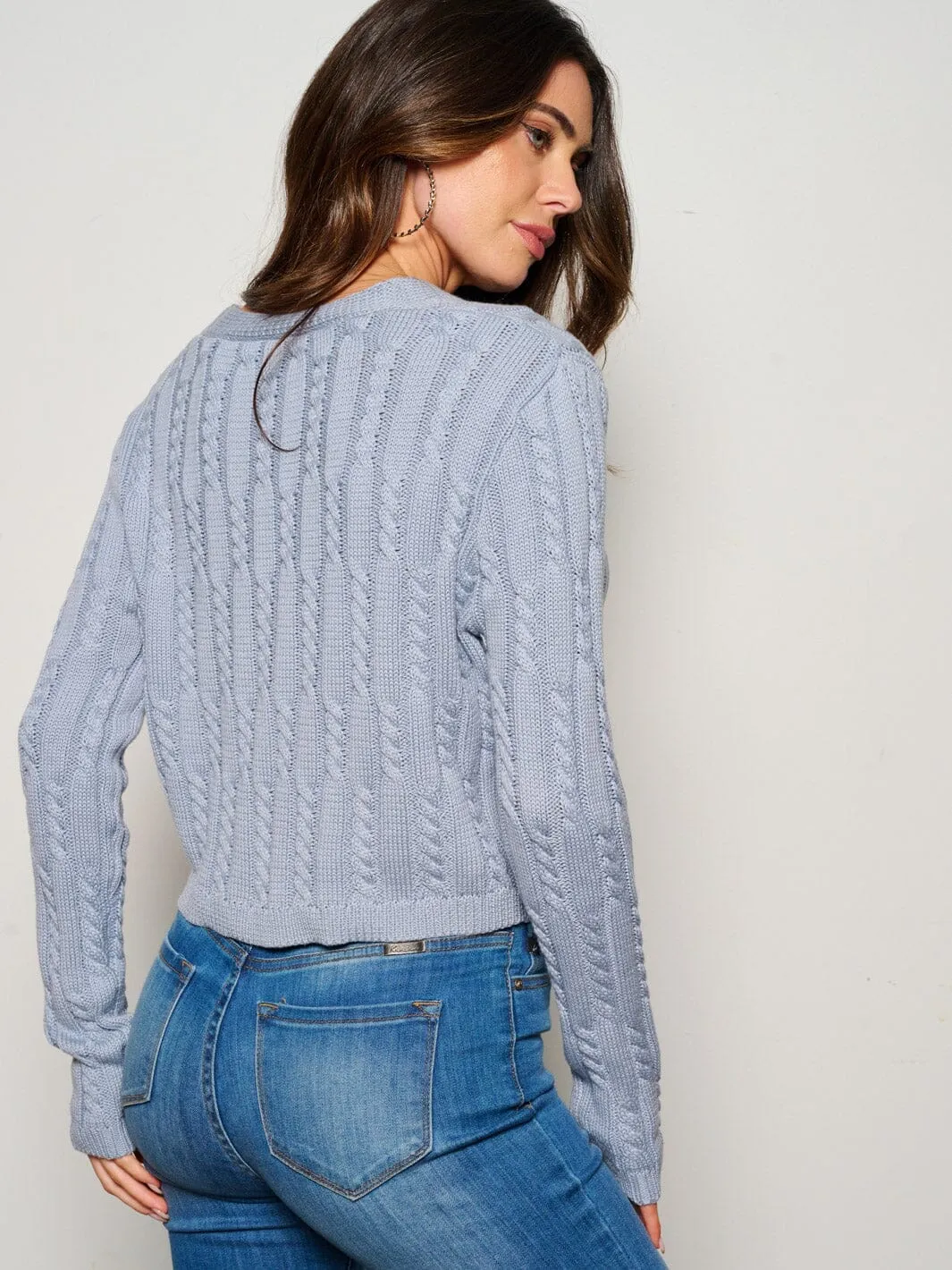 WOMEN'S LONG SLEEVE BUTTON UP CABLE KNIT CARDIGAN