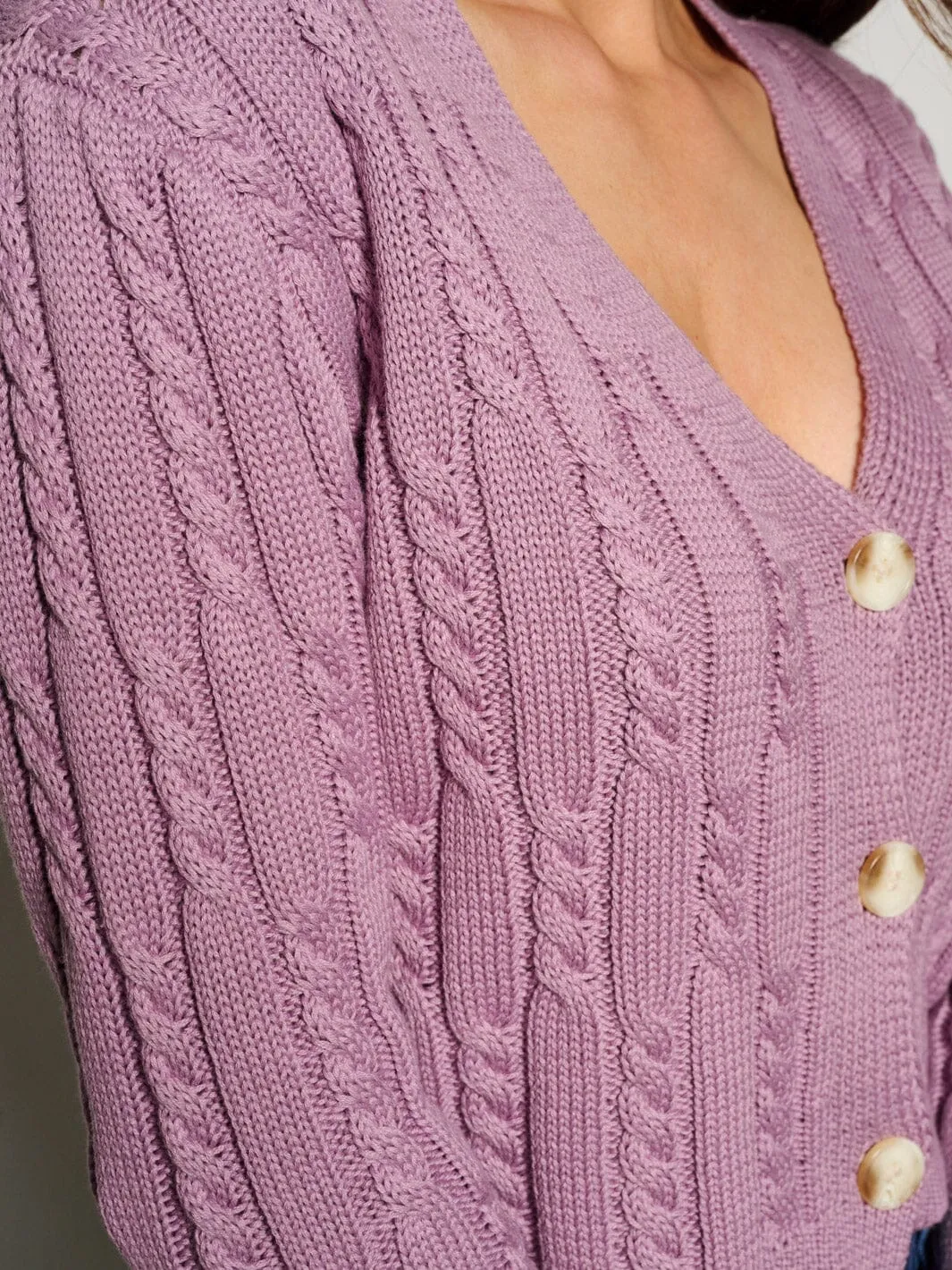 WOMEN'S LONG SLEEVE BUTTON UP CABLE KNIT CARDIGAN