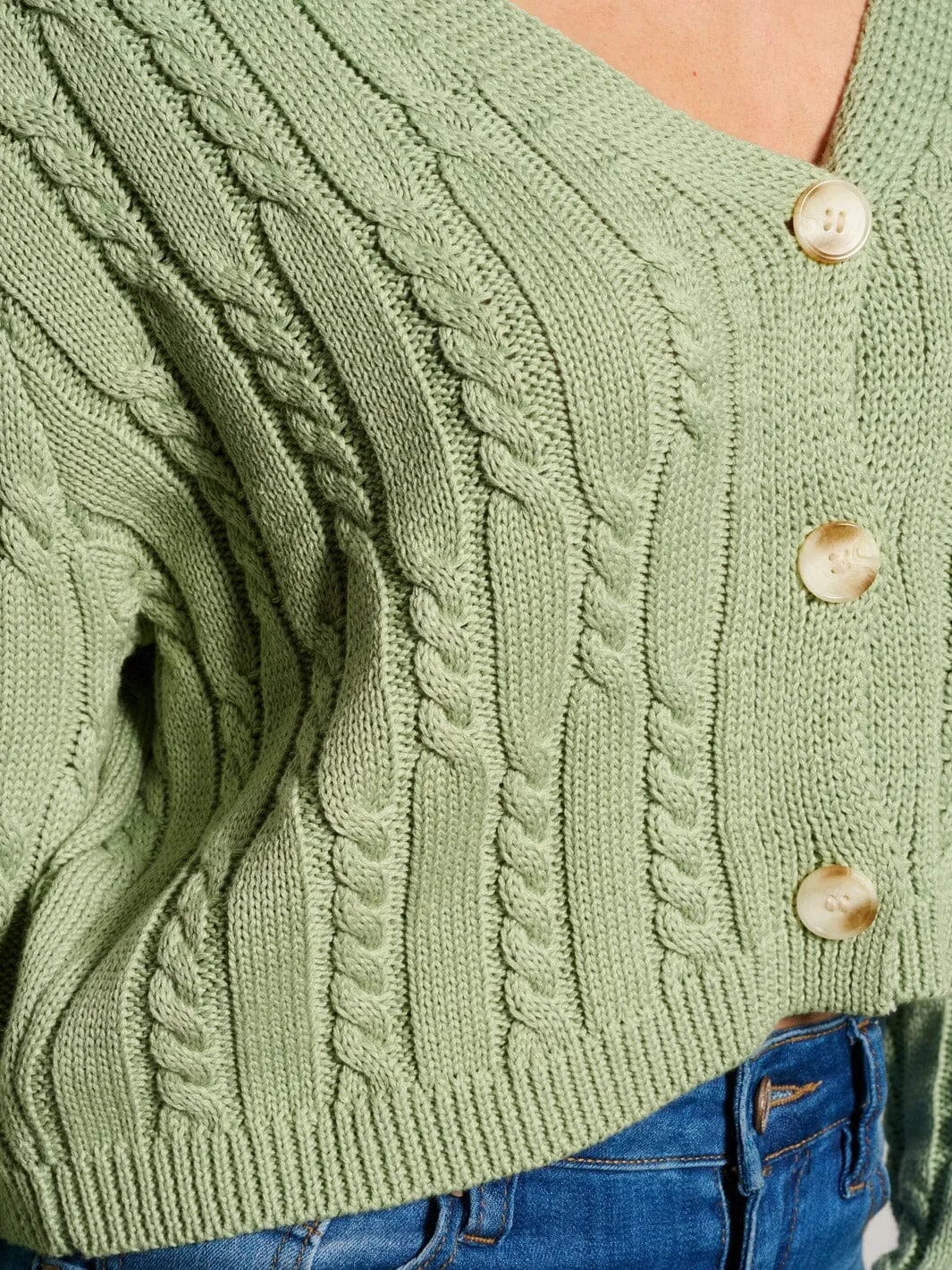 WOMEN'S LONG SLEEVE BUTTON UP CABLE KNIT CARDIGAN