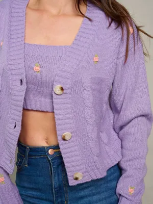 WOMEN'S LONG SLEEVE BUTTON UP CARDIGAN & TANK TOP KNIT SET